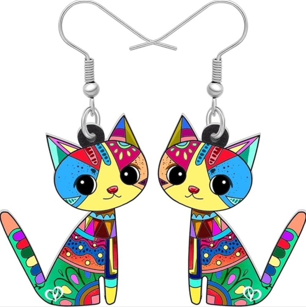 Women's jewelry unique multicolored designed cat dangle earrings!